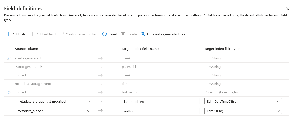 Edit default index