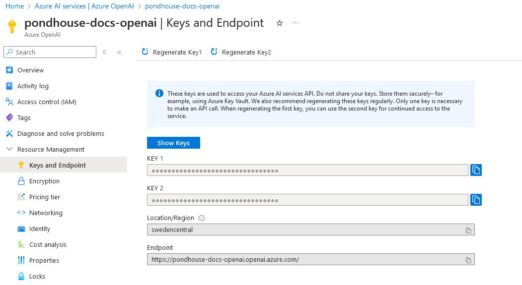 Azure OpenAI Key and Endpoint